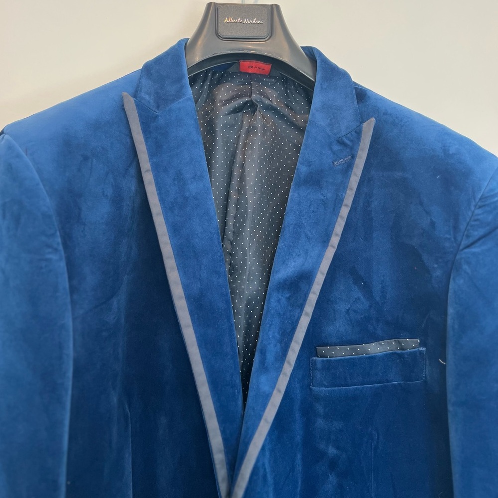 Linea Uomo Royal Blue Velvet Blazer Size 52 - Evening & Tuxedo Style Jacket